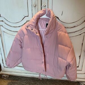 Pink wide sleeve puffer jacket